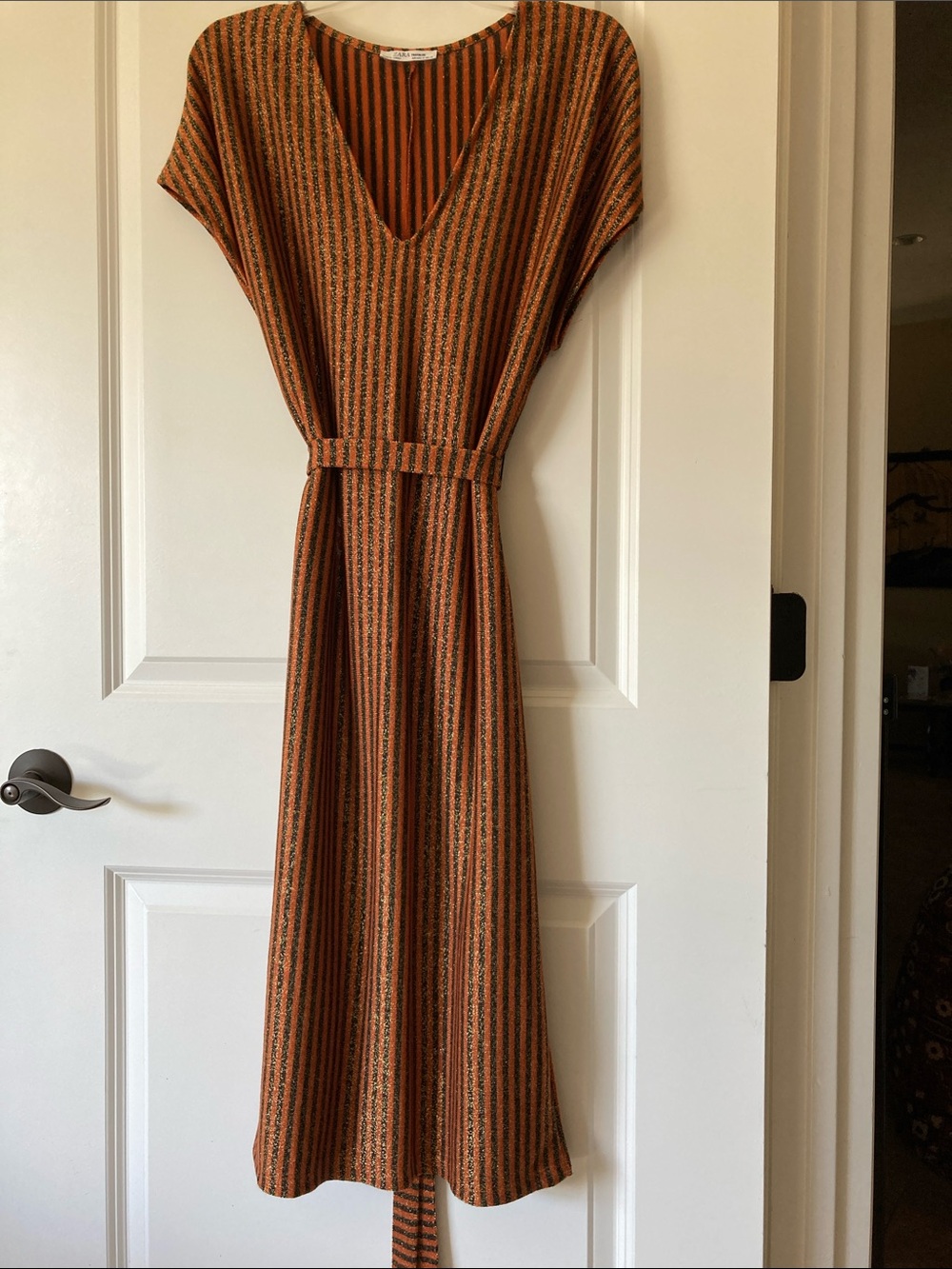 Zara Orange and Black Striped Maxi Knit Dress